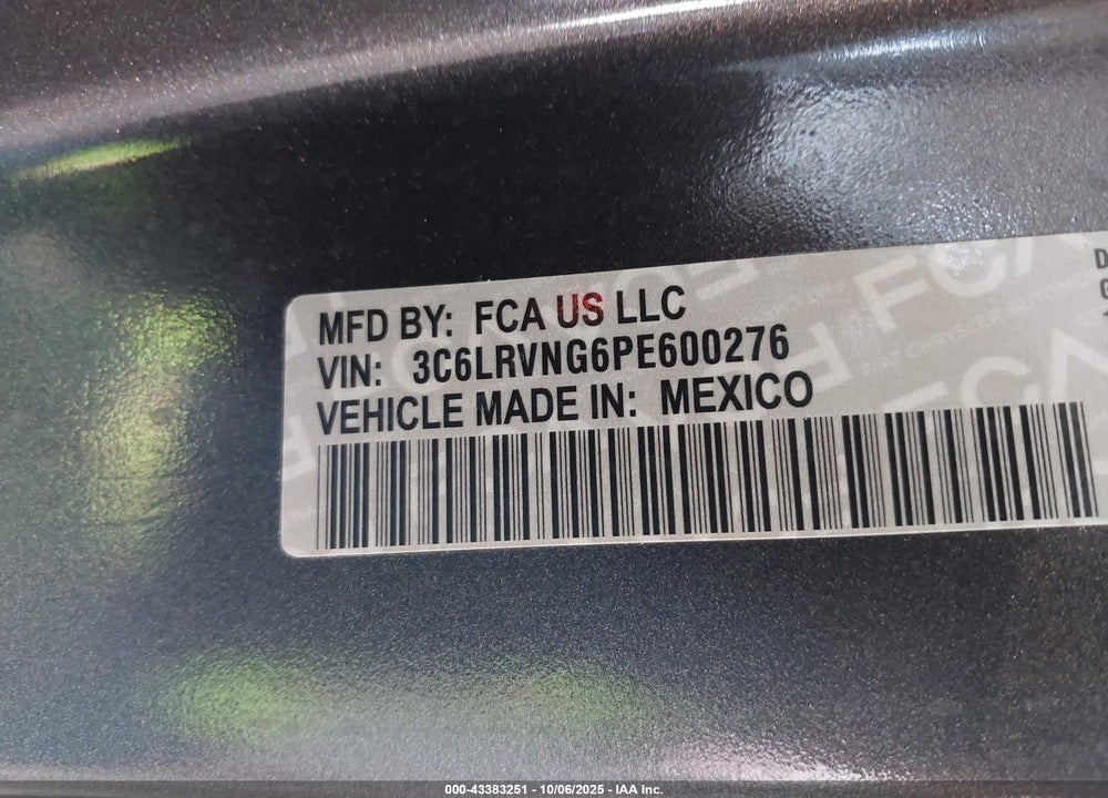 2023 RAM PROMASTER 1500 LOW ROOF 118 WB VIN: 3C6LRVNG6PE600276