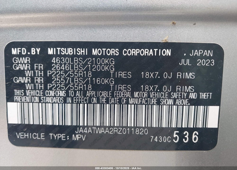 2024 MITSUBISHI ECLIPSE CROSS SE S-AWC VIN: JA4ATWAA2RZ011820