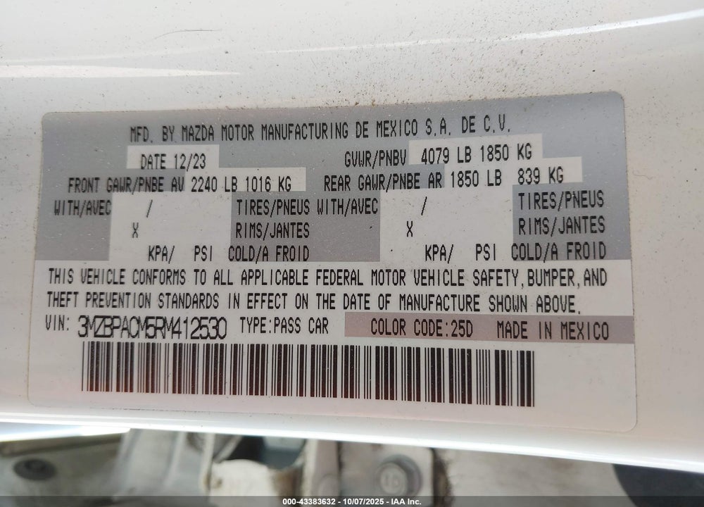 2024 MAZDA 3 2.5 S PREFERRED VIN: 3MZBPACM5RM412530