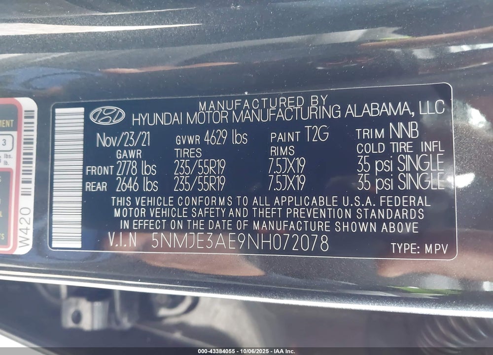2022 HYUNDAI TUCSON VIN: 5NMJE3AE9NH072078