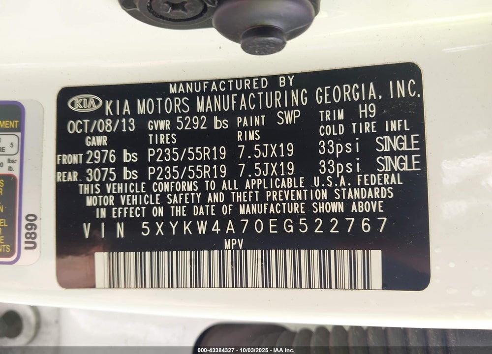 2014 KIA SORENTO SX VIN: 5XYKW4A70EG522767
