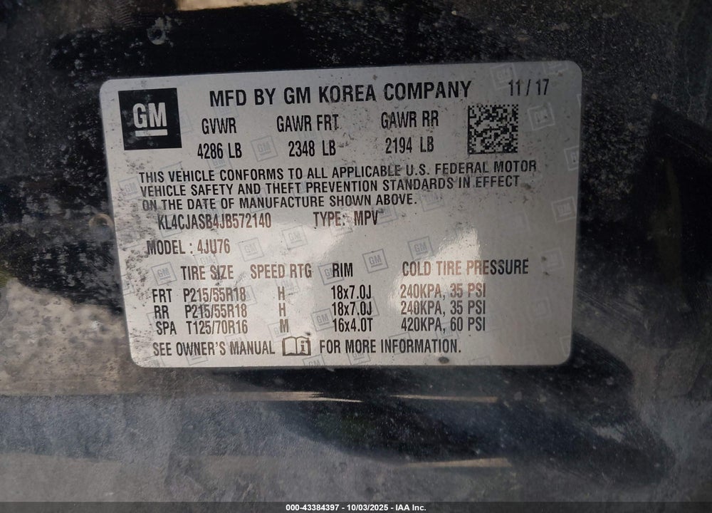 2018 BUICK ENCORE PREFERRED VIN: KL4CJASB4JB572140