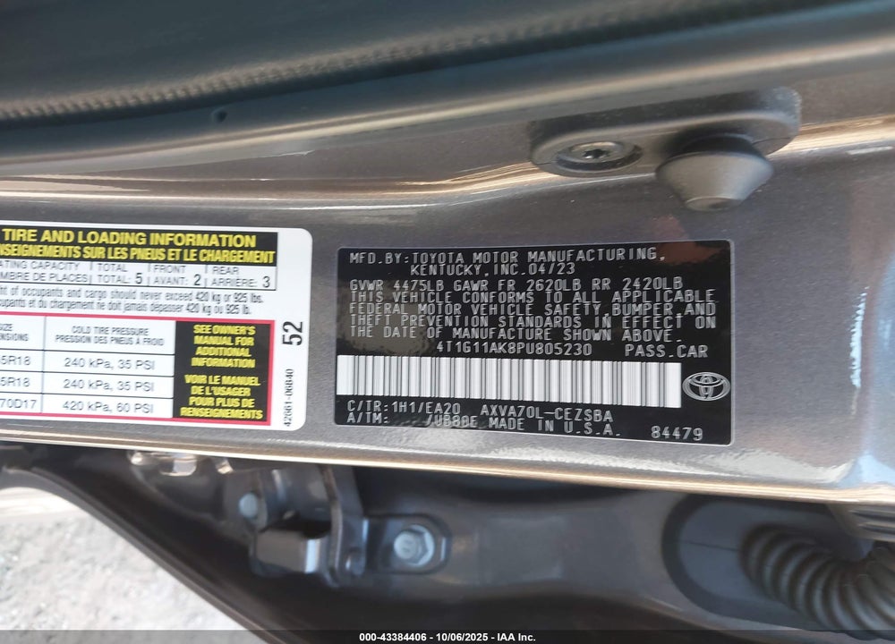 2023 TOYOTA CAMRY SE VIN: 4T1G11AK8PU805230