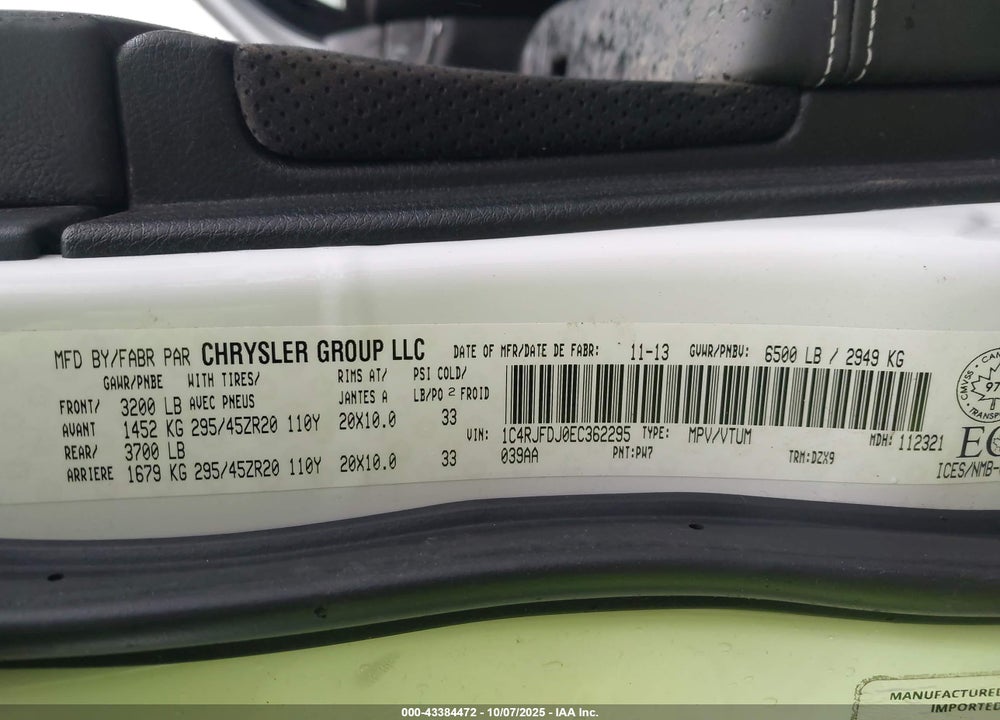 2014 JEEP GRAND CHEROKEE SRT VIN: 1C4RJFDJ0EC362295