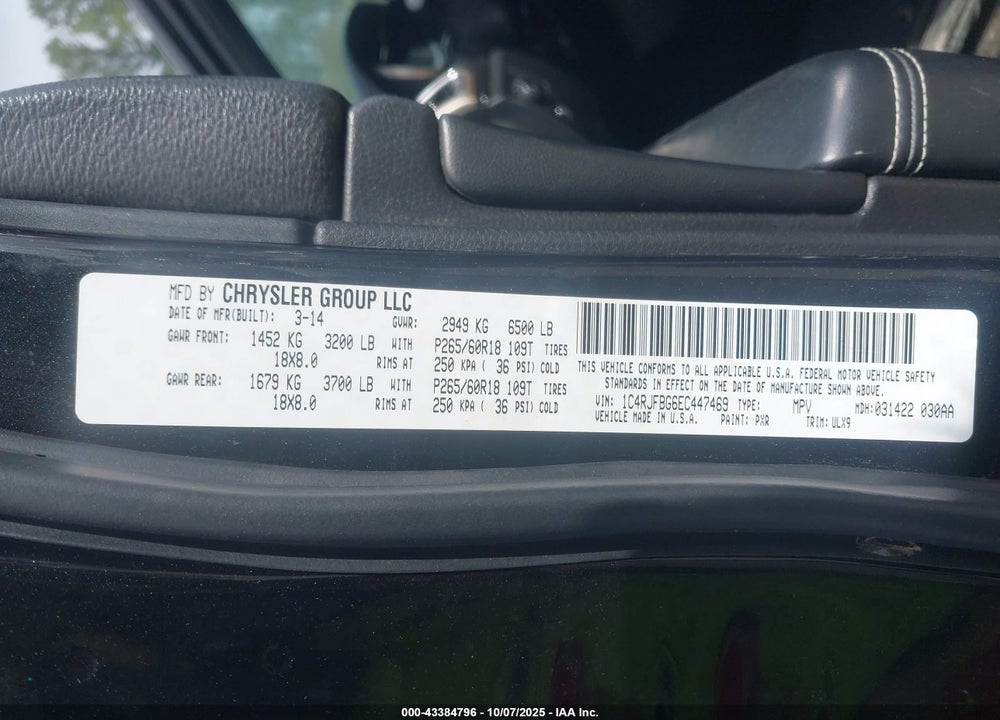 2014 JEEP GRAND CHEROKEE LIMITED VIN: 1C4RJFBG6EC447469