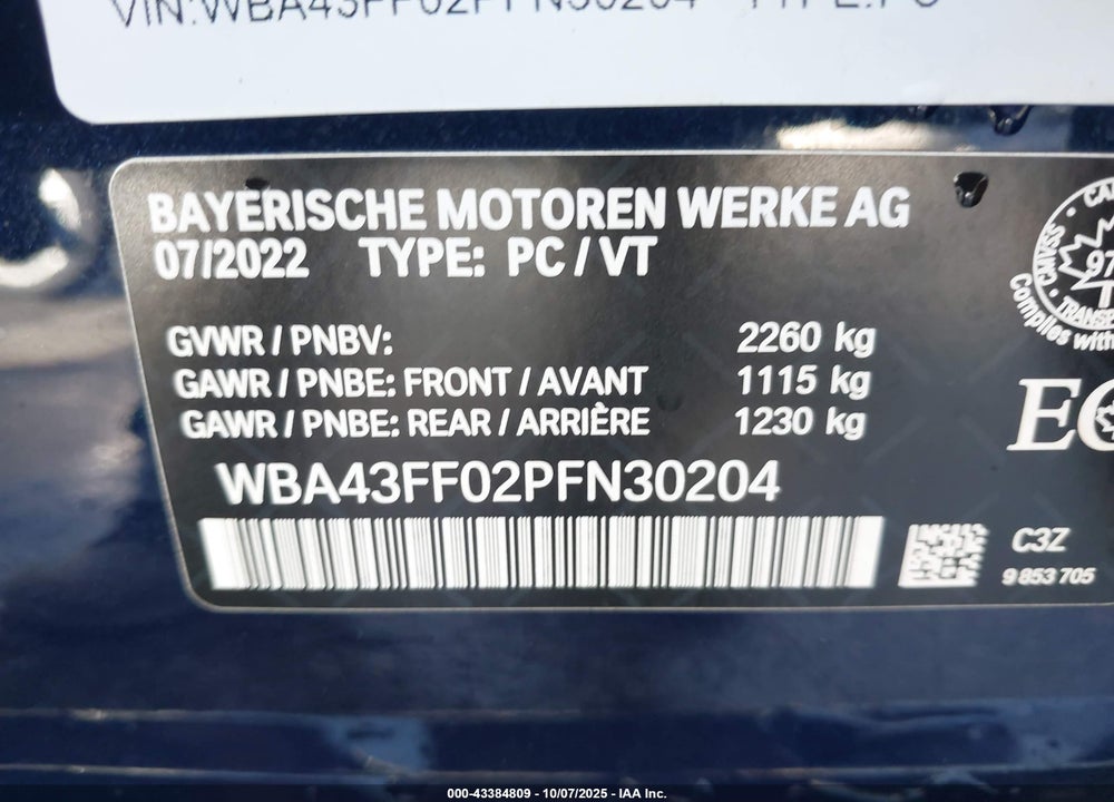 2023 BMW 3 SERIES VIN: WBA43FF02PFN30204