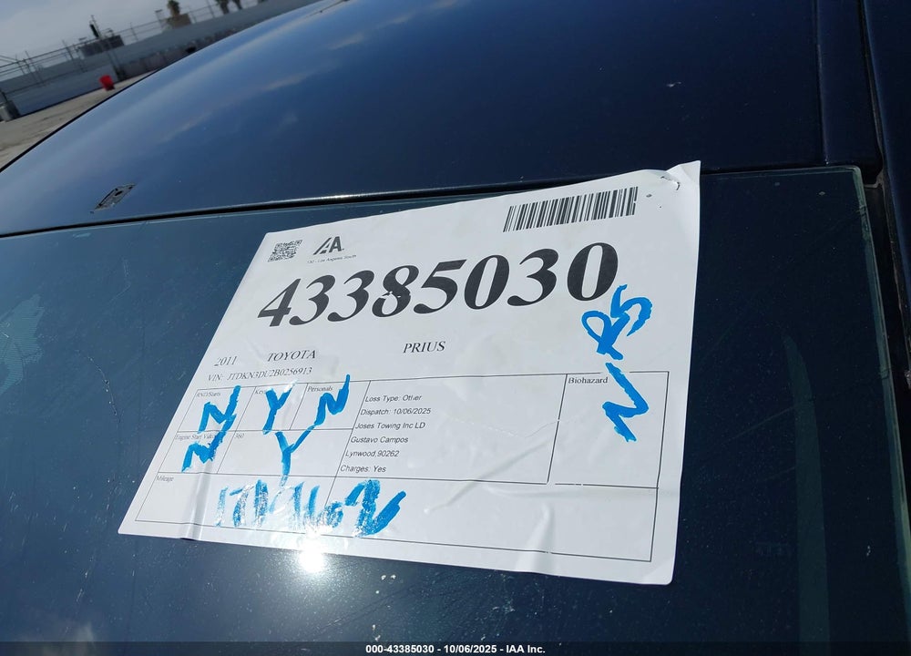 2011 TOYOTA PRIUS VIN: JTDKN3DU2B0256913
