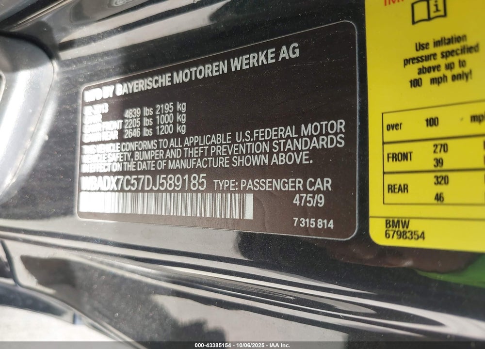 2013 BMW 335I VIN: WBADX7C57DJ589185