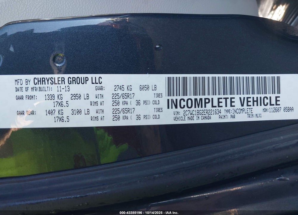 2014 CHRYSLER TOWN & COUNTRY VIN: 2C7WC1BG2ER221634
