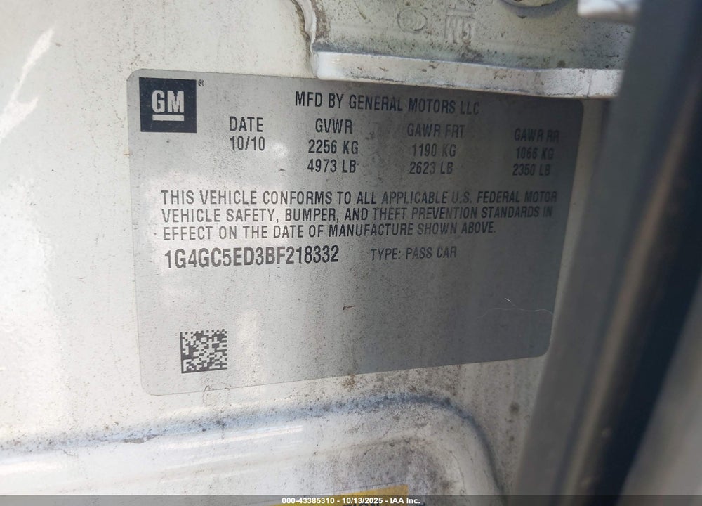 2011 BUICK LACROSSE CXL VIN: 1G4GC5ED3BF218332