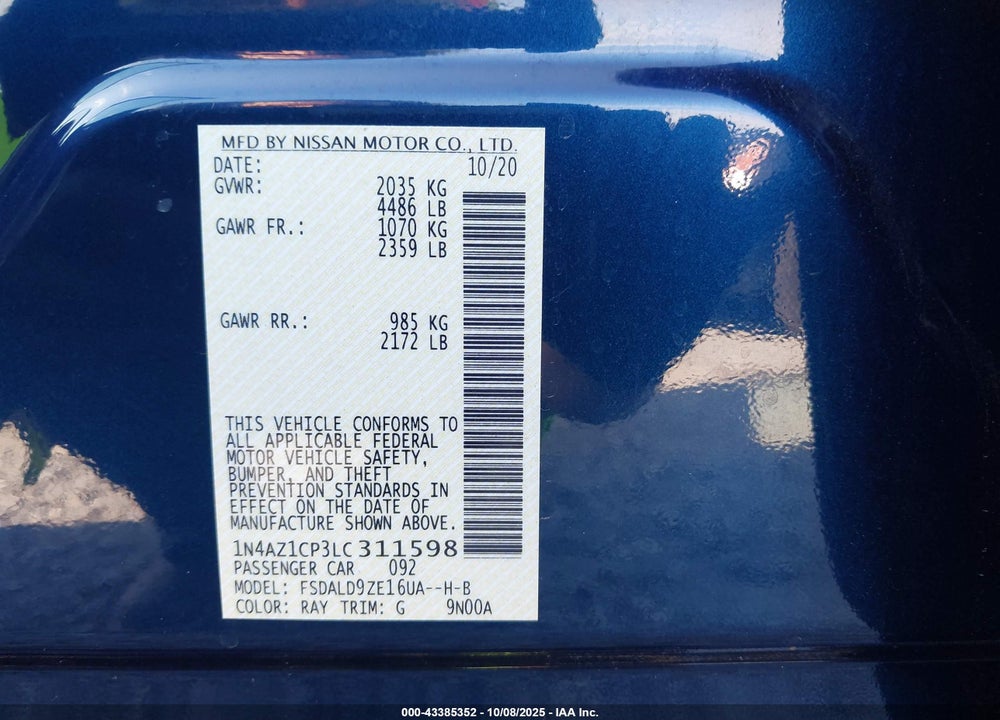 2020 NISSAN LEAF VIN: 1N4AZ1CP3LC311598