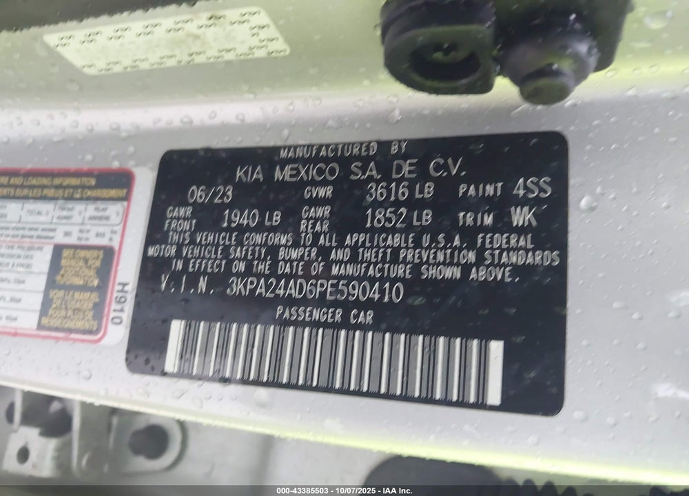 2023 KIA RIO VIN: 3KPA24AD6PE590410