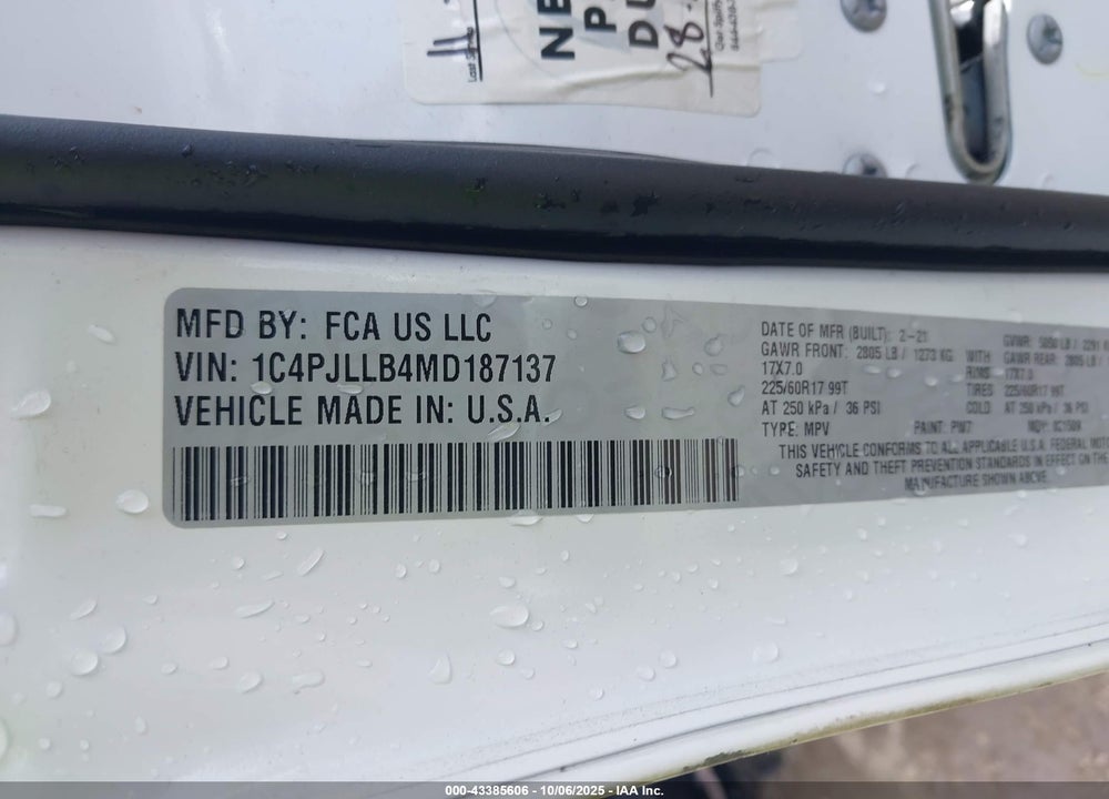 2021 JEEP CHEROKEE VIN: 1C4PJLLB4MD187137