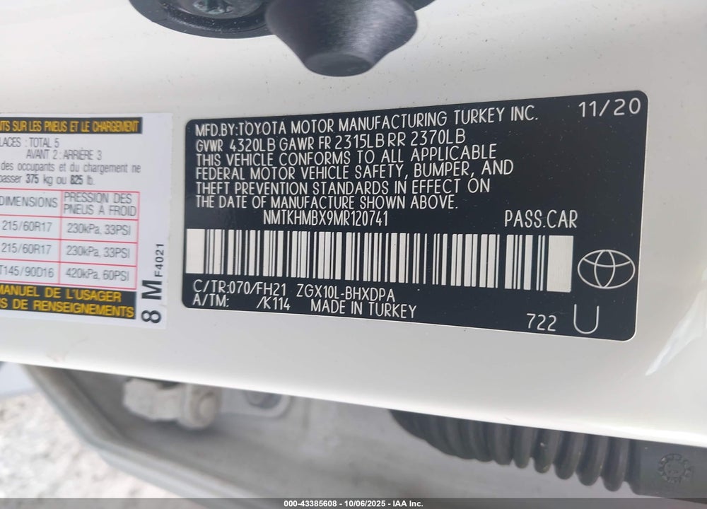 2021 TOYOTA C-HR LE VIN: NMTKHMBX9MR120741