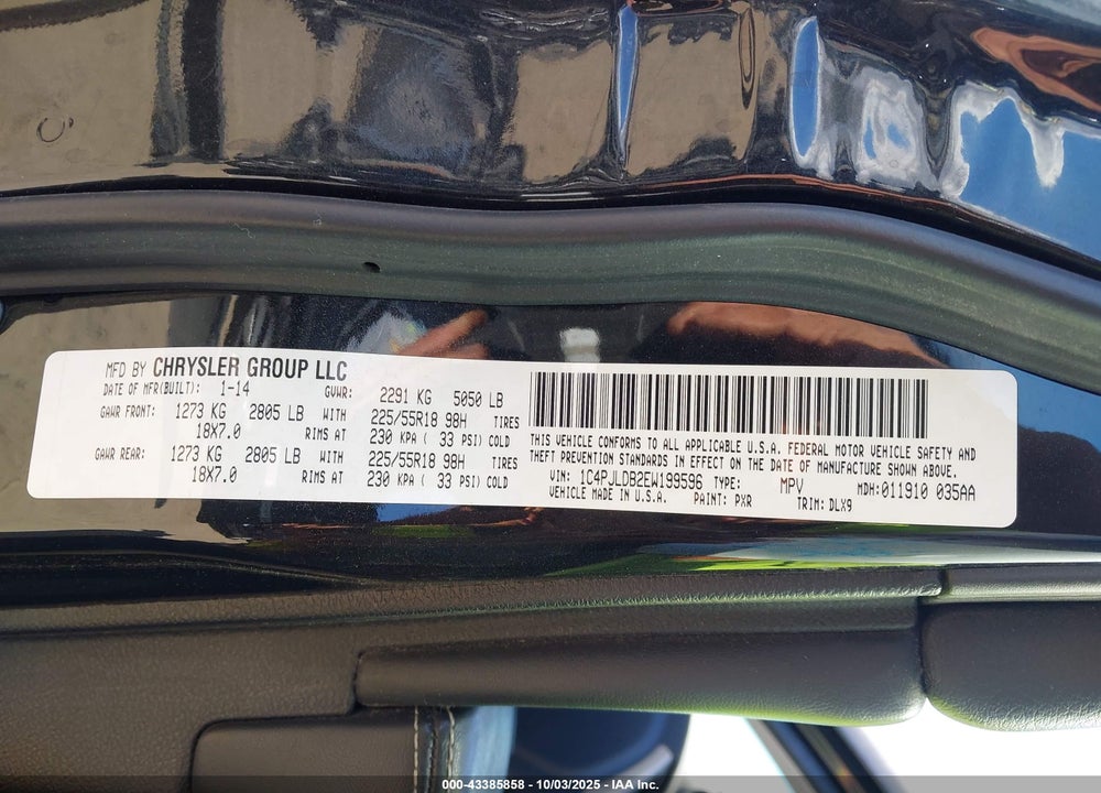 2014 JEEP CHEROKEE VIN: 1C4PJLDB2EW199596