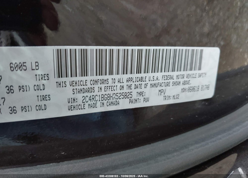 2017 CHRYSLER PACIFICA TOURING L VIN: 2C4RC1BG8HR525825