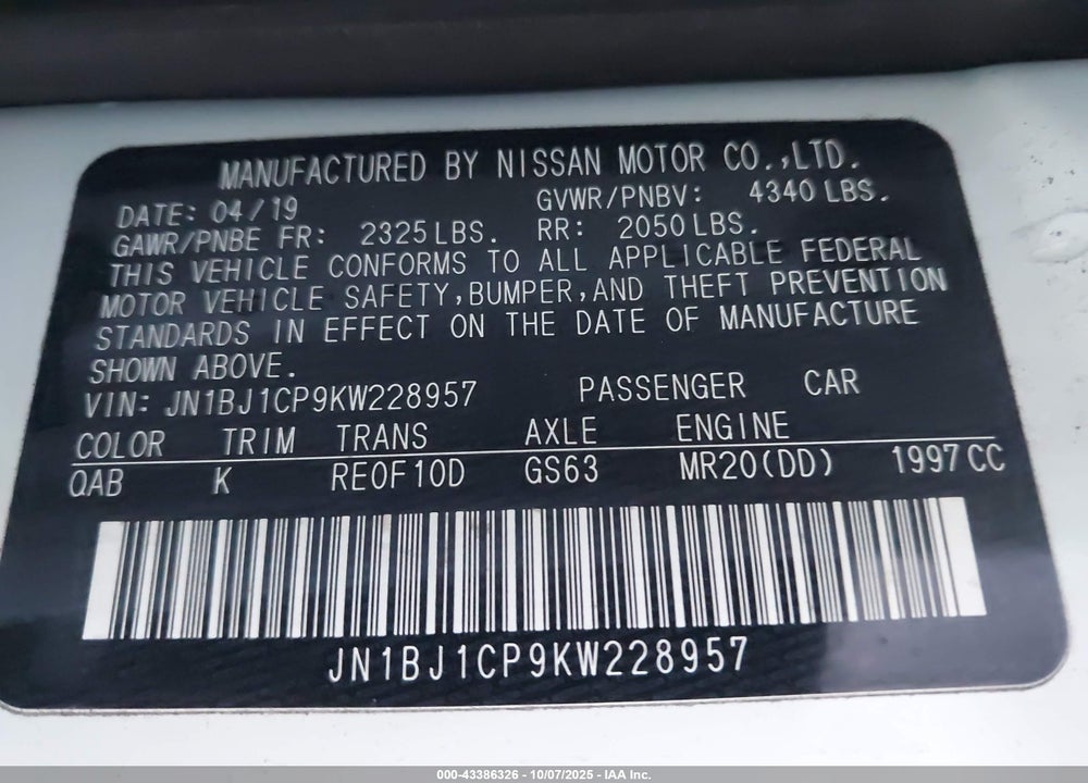 2019 NISSAN ROGUE SPORT SV VIN: JN1BJ1CP9KW228957