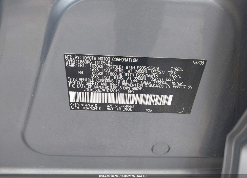 2009 SCION XB VIN: JTLKE50E791078015