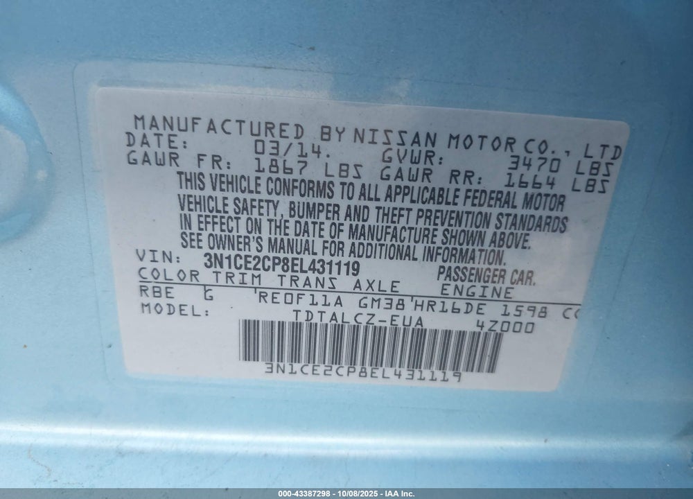 2014 NISSAN VERSA NOTE VIN: 3N1CE2CP8EL431119