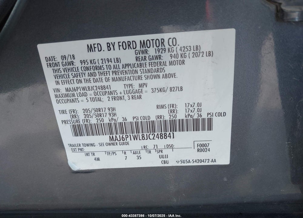 2018 FORD ECOSPORT TITANIUM VIN: MAJ6P1WL8JC248841