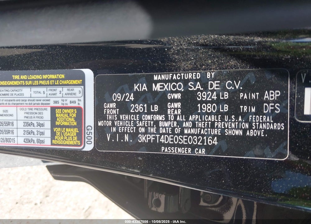 2025 KIA K4 LXS VIN: 3KPFT4DE0SE032164
