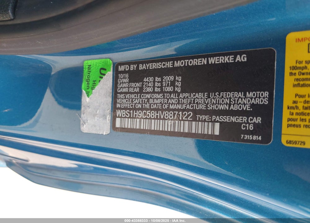 2017 BMW M2 VIN: WBS1H9C58HV887122