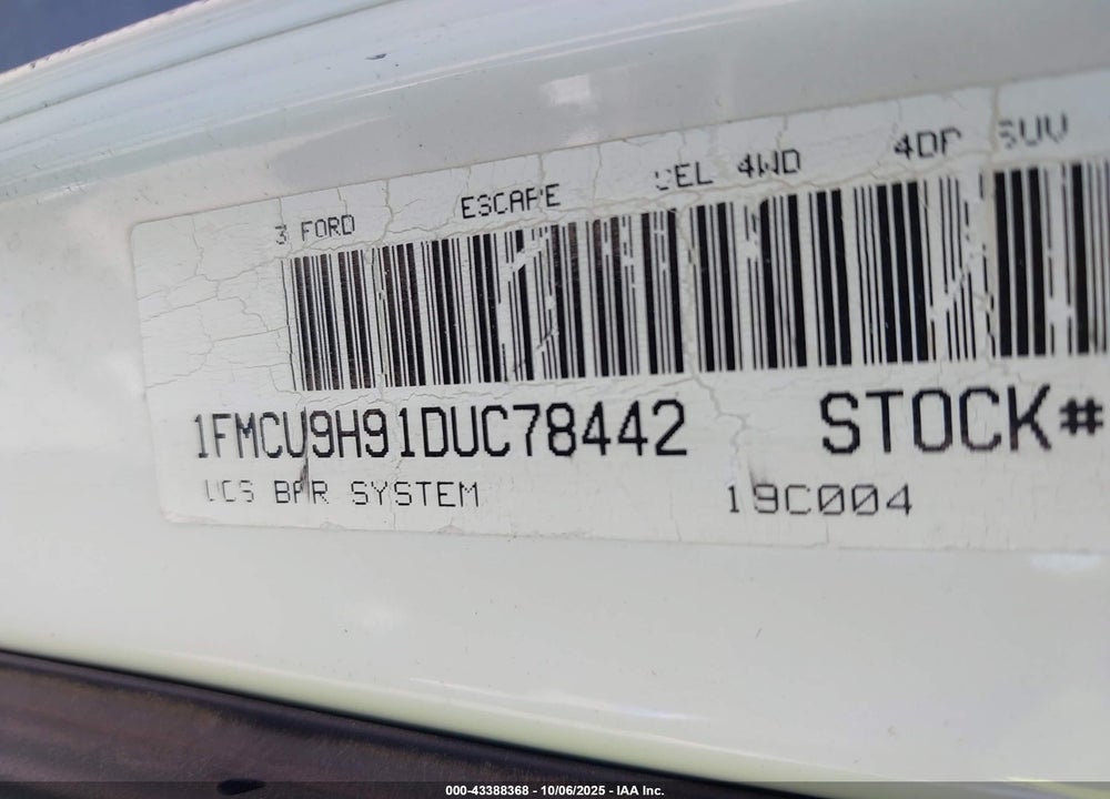 2013 FORD ESCAPE VIN: 1FMCU9H91DUC78442
