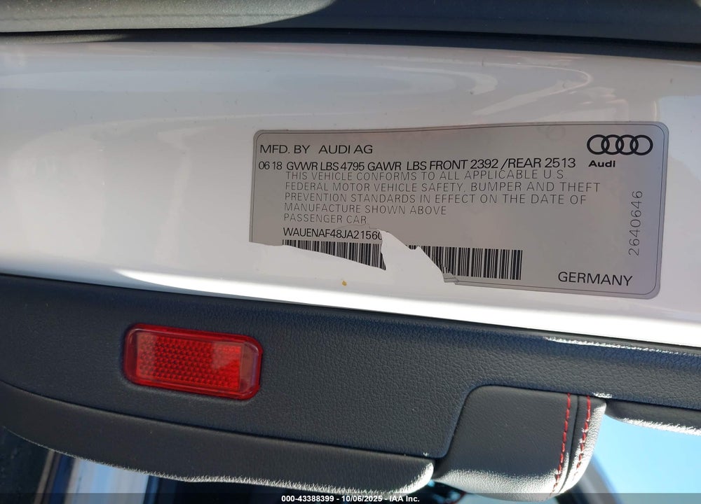 2018 AUDI A4 2.0T PREMIUM/2.0T TECH PREMIUM VIN: WAUENAF48JA215609