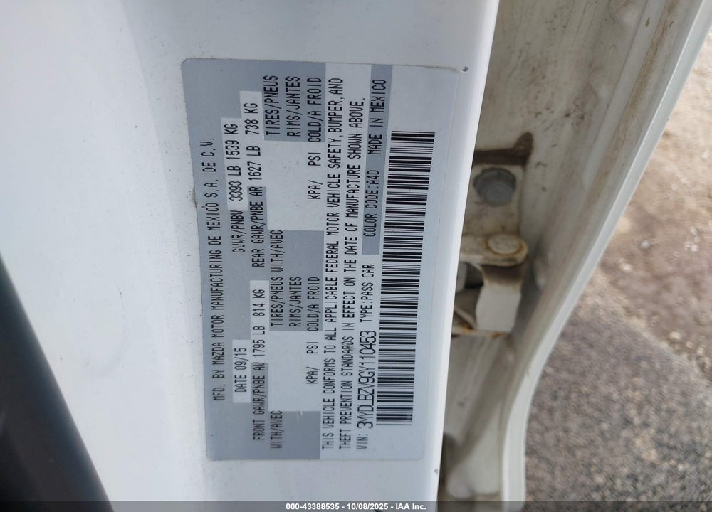 2016 SCION IA VIN: 3MYDLBZV9GY110453