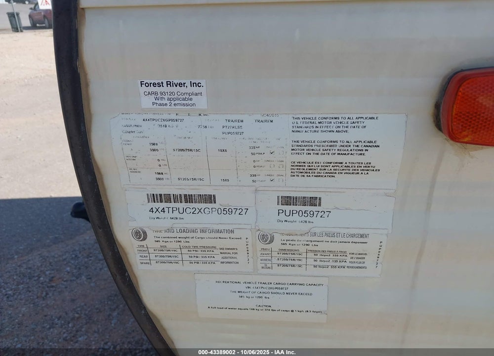 2016 PUMA PALOMINO 30RLIS VIN: 4X4TPUC2XGP059727