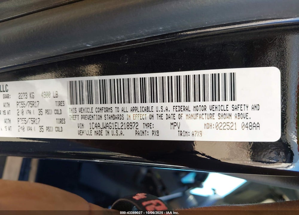 2014 JEEP WRANGLER SPORT VIN: 1C4AJWAG1EL218972