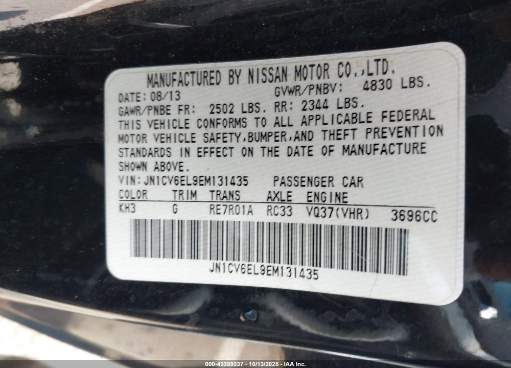 2014 INFINITI Q60 VIN: JN1CV6EL9EM131435