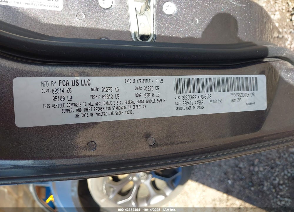 2019 CHRYSLER 300 VIN: 2C3CCAAG1KH602138