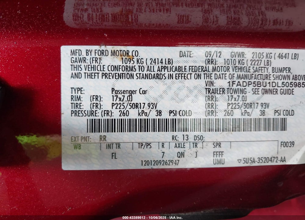 2013 FORD C-MAX VIN: 1FADP5BU1DL505985