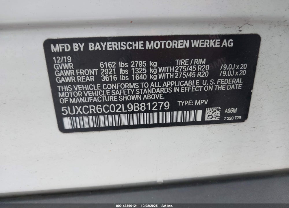 2020 BMW X5 VIN: 5UXCR6C02L9B81279