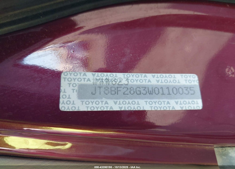 1998 LEXUS ES VIN: JT8BF28G3W0110035
