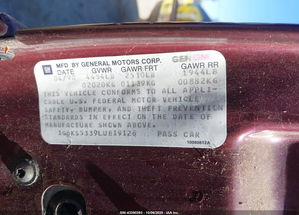 1990 CADILLAC SEVILLE VIN: 1G6KS5339LU819126