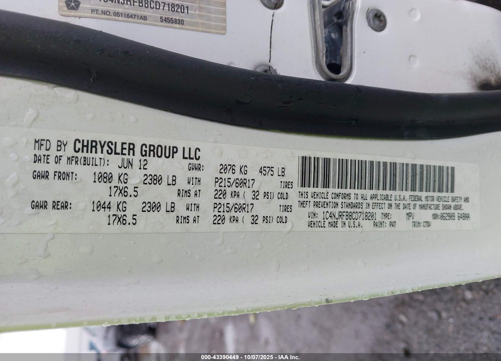2012 JEEP PATRIOT VIN: 1C4NJRFB8CD718201