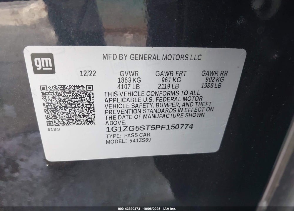 2023 CHEVROLET MALIBU VIN: 1G1ZG5ST5PF150774