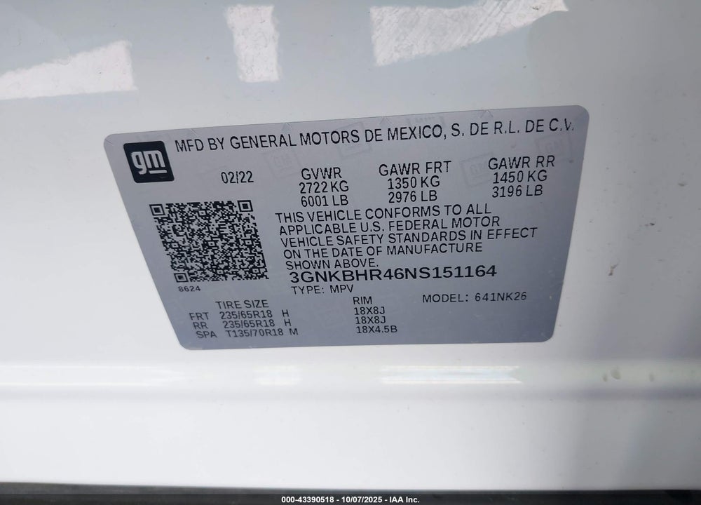 2022 CHEVROLET BLAZER VIN: 3GNKBHR46NS151164