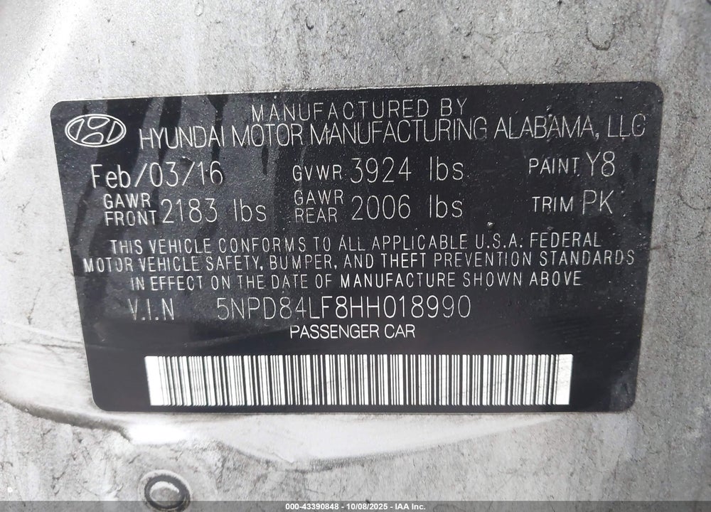 2017 HYUNDAI ELANTRA VIN: 5NPD84LF8HH018990