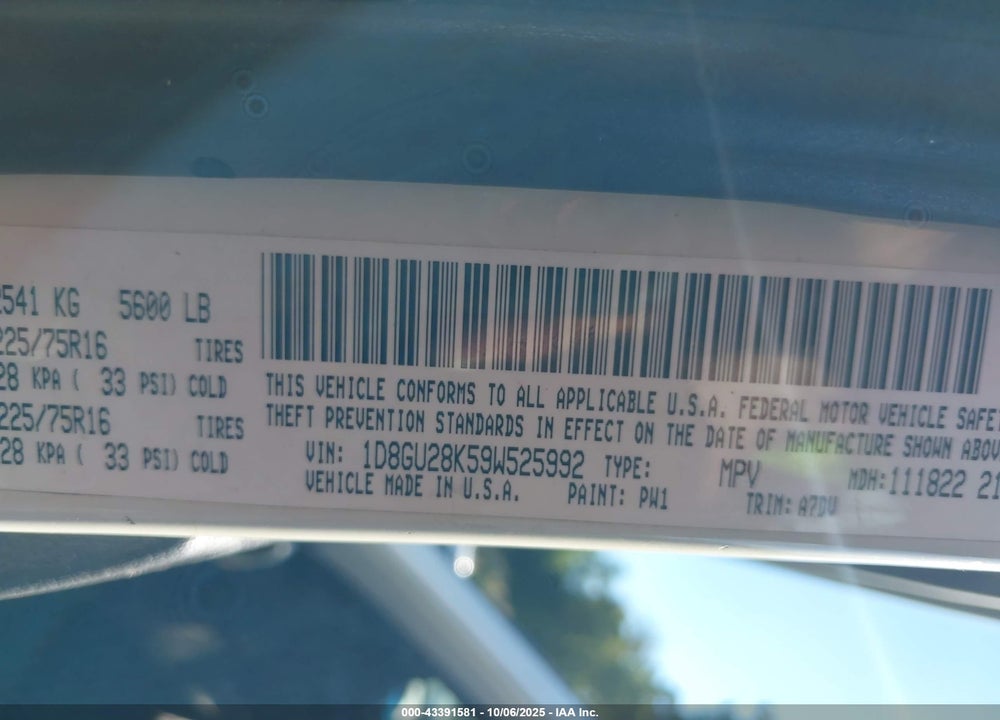 2009 DODGE NITRO VIN: 1D8GU28K59W525992