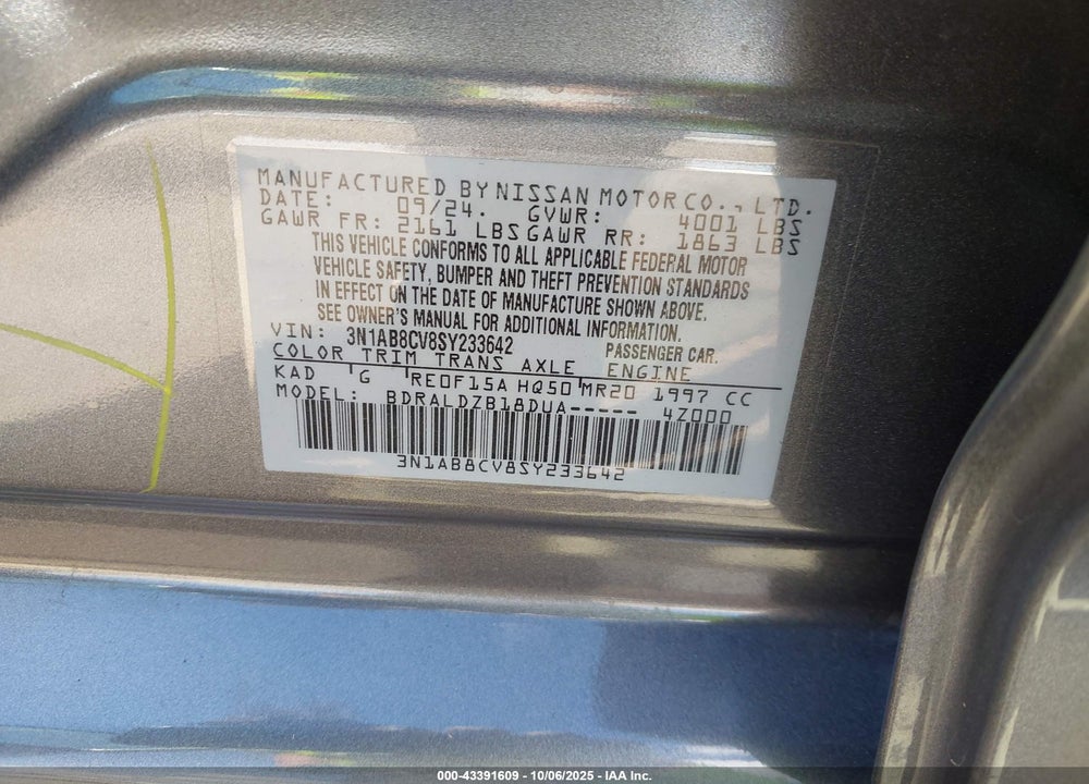 2025 NISSAN SENTRA SV VIN: 3N1AB8CV8SY233642