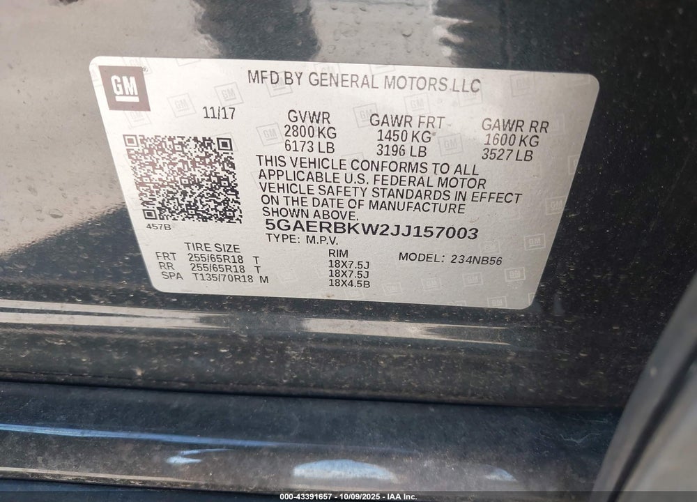 2018 BUICK ENCLAVE ESSENCE VIN: 5GAERBKW2JJ157003