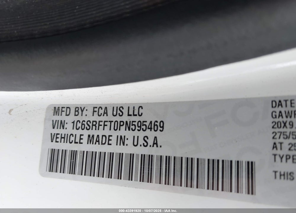 2023 RAM 1500 BIG HORN 4X4 5'7 BOX VIN: 1C6SRFFT0PN595469