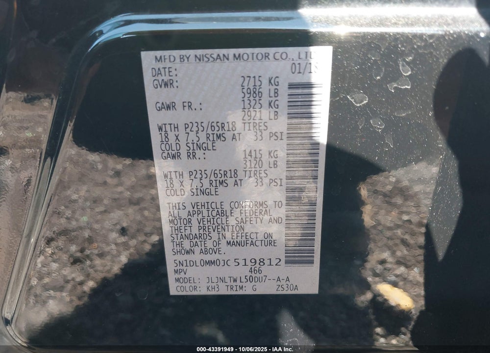 2018 INFINITI QX60 VIN: 5N1DL0MM0JC519812