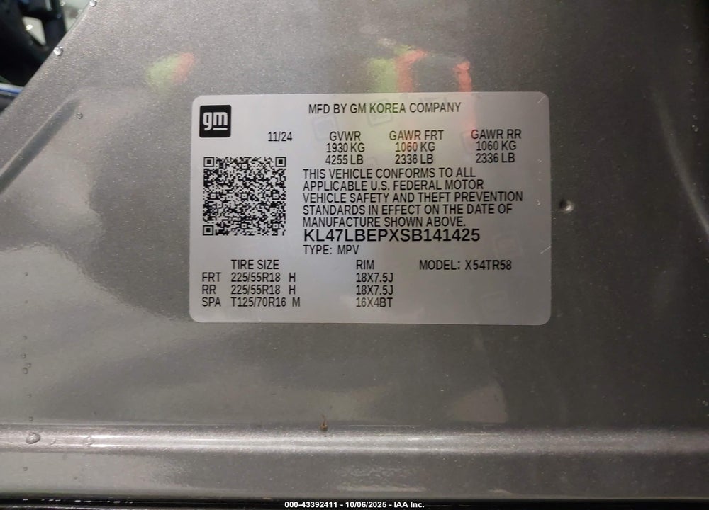 2025 BUICK ENVISTA SPORT TOURING FWD VIN: KL47LBEPXSB141425
