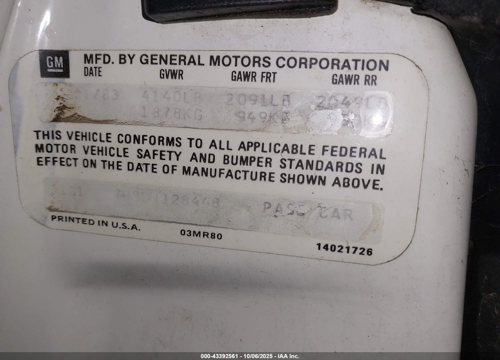 1983 CHEVROLET CAMARO VIN: 1G1AP87H8DN128448