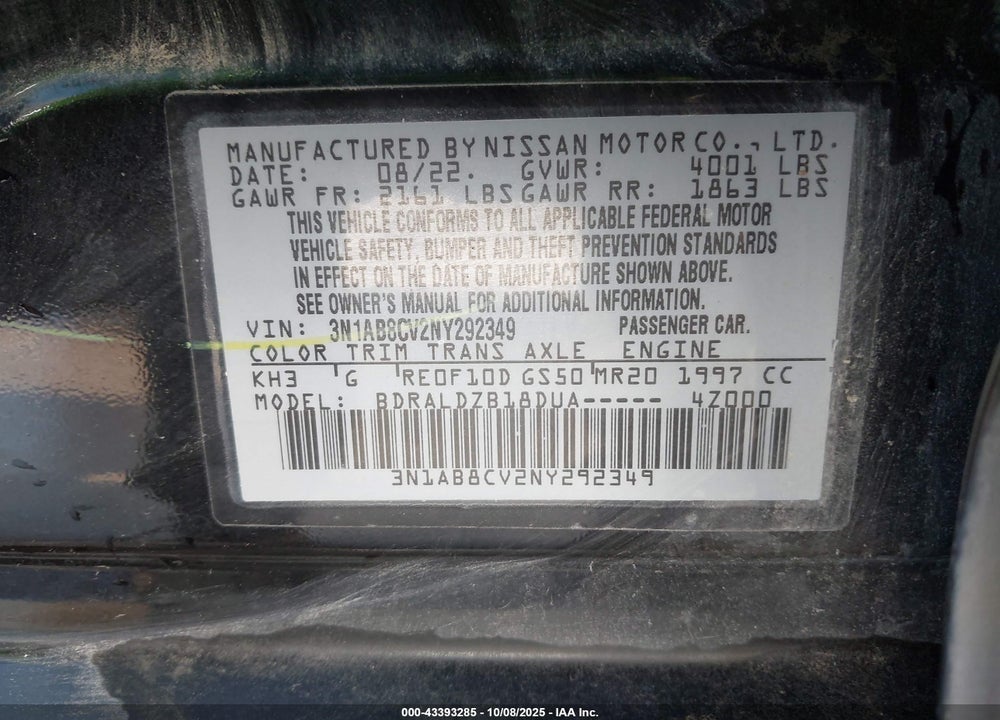 2022 NISSAN SENTRA SV XTRONIC CVT VIN: 3N1AB8CV2NY292349
