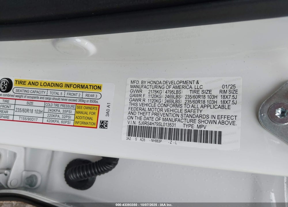 2025 HONDA CR-V VIN: 5J6RS4H79SL013531